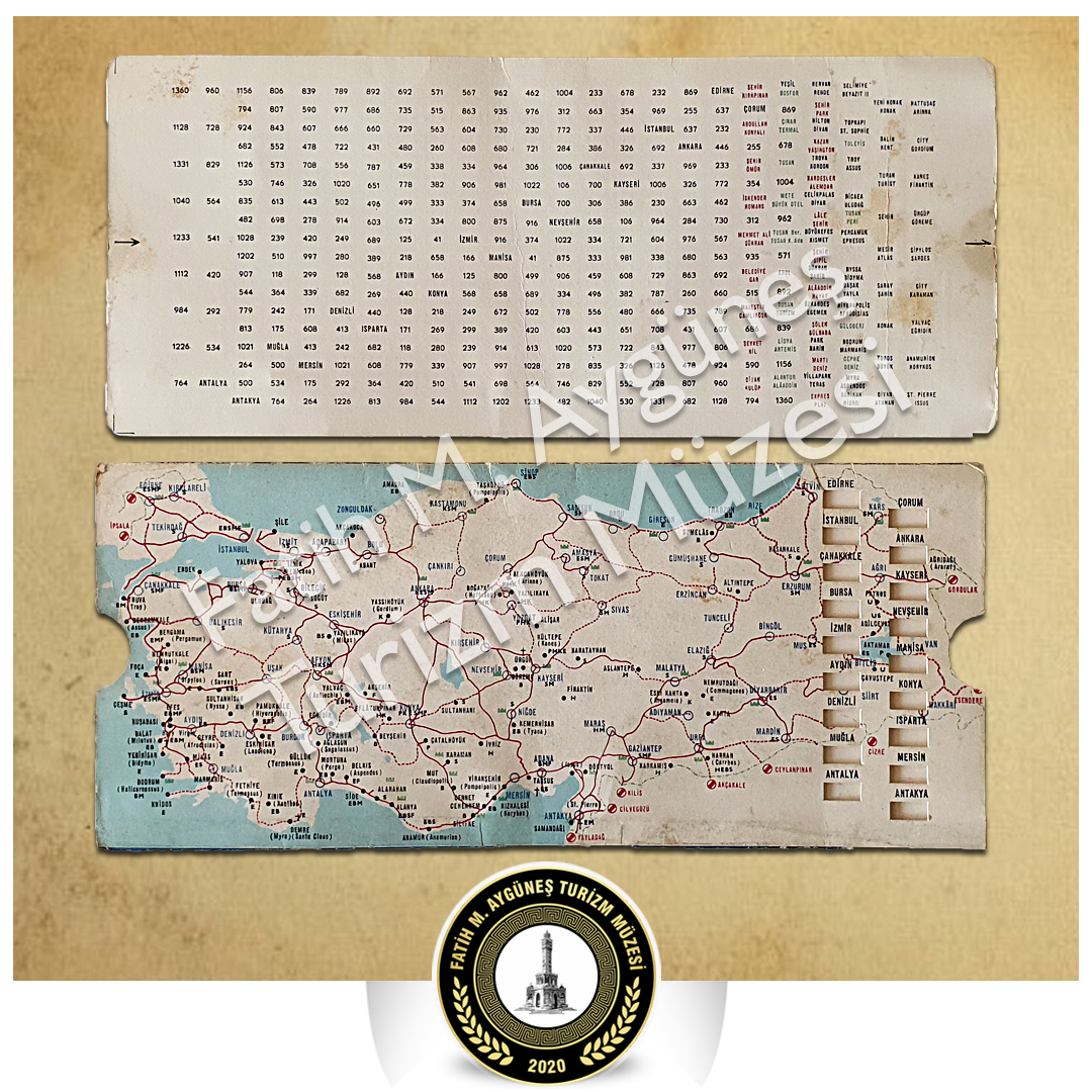 Turizm Tanıtma ve Basın -Yayın Bakanlığı'nın hazırladığı mesafe cetveli