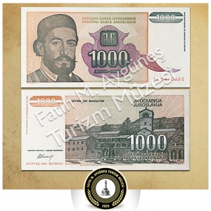 Cetinje Manastırı konulu 1000 Dinara değerinde Yugoslavya Parası