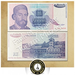Cetinje Manastırı konulu 50000 Dinara değerinde Yugoslavya Parası