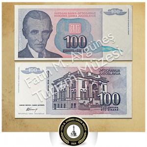 Nikola Tesla Müzesi konulu 100 Dinar değerindeki Yugoslavya Parası