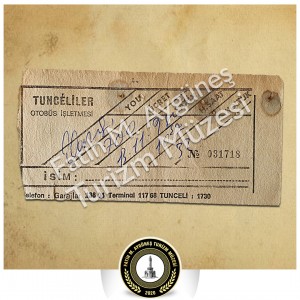 1980'li yillara ait Tunceliler Otobus Isletmesi otobus bileti